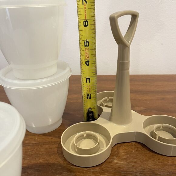Vintage Tupperware 3 Containers Condiment Picnic Caddy Set Beige / White - Picture 9 of 9